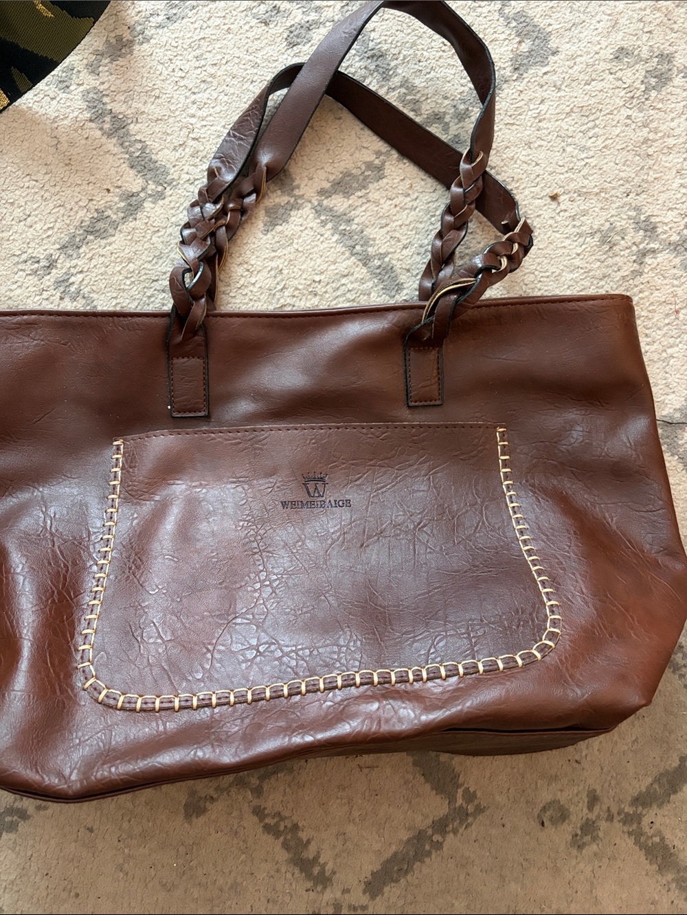 Brown Leather Tote Bag - Braided Strap